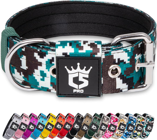 TSPRO Tactical Dog Collar 1.5 Inch Wide Thick Dog Collars with Heavy Duty Metal Buckle, Durable, Strong, Adjustable for Medium to Large Dogs (Camo Cyan L)