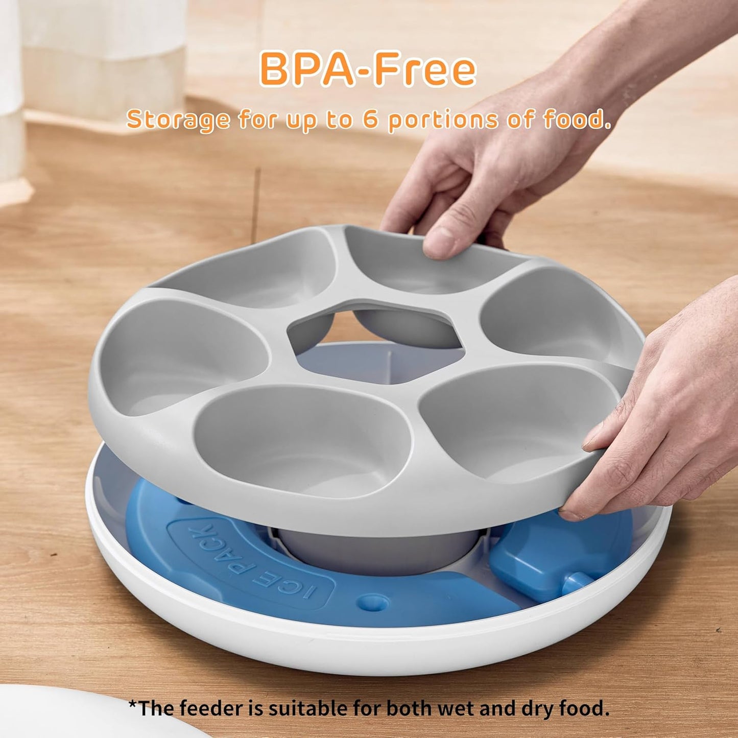 iPettie Donut Frost 6 Meal Cordless Automatic Pet Feeder, Dry & Wet Food Automatic Cat Feeder with Two Ice Packs, Rechargeable Massive Battery, Programmable Timer, Holds 6 x ½ lb. of Food