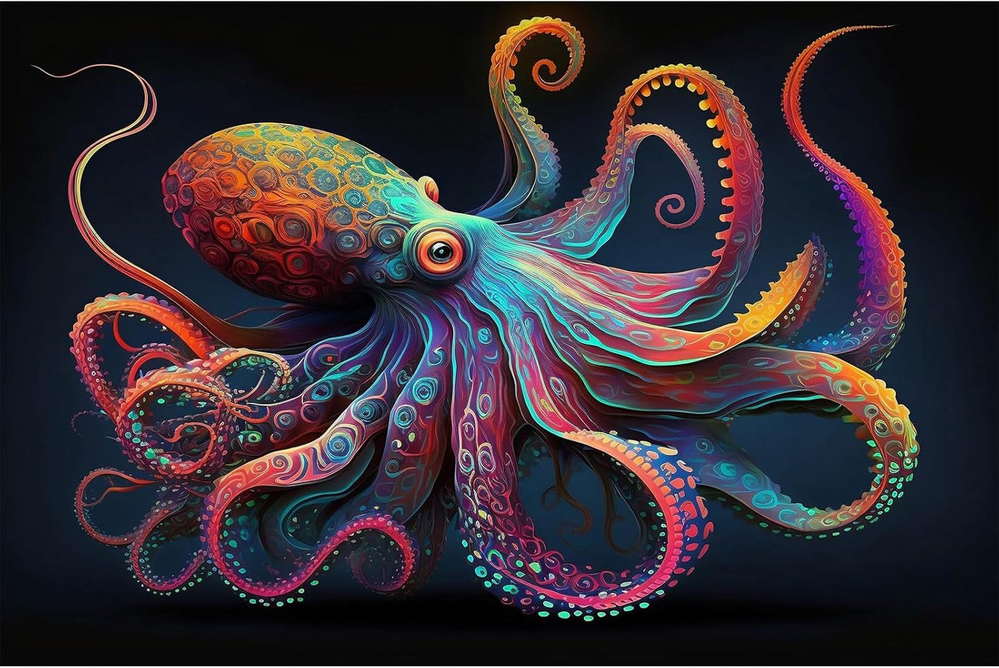 Exquisite Octopus Aquarium Background Abstract Colorful Octopus Terrarium Background Glowing Octopus on Black Background Fish Tank Backdrop Octopus Backdrops Poster Wallpaper Decors Vinyl 48x20in