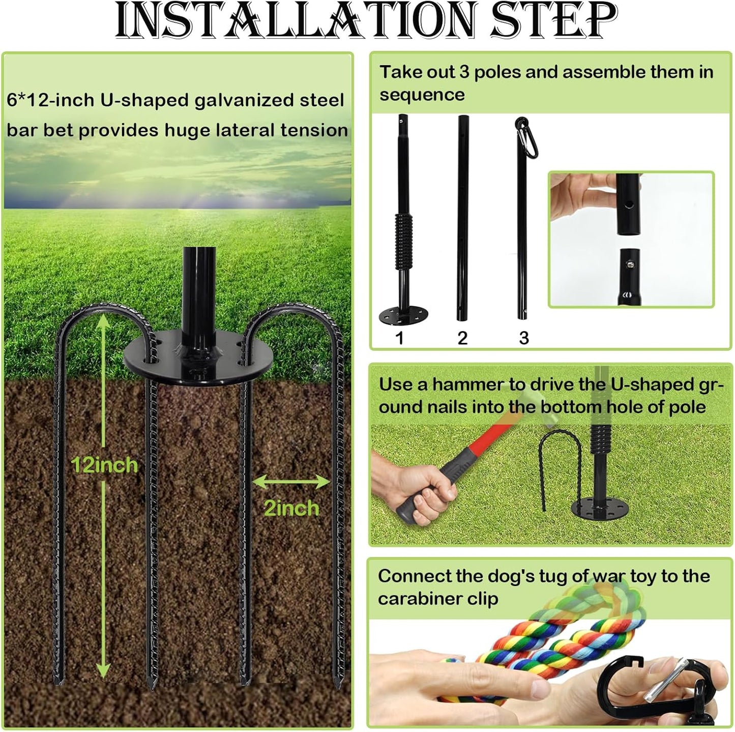 Outdoor Interactive Dog Toys,Tether Outdoor Dog Tug Toy Exercise Equipment in Yard Park with 2 Rope Toy for Large Medium Small Dogs Pull Chase and Tug of War