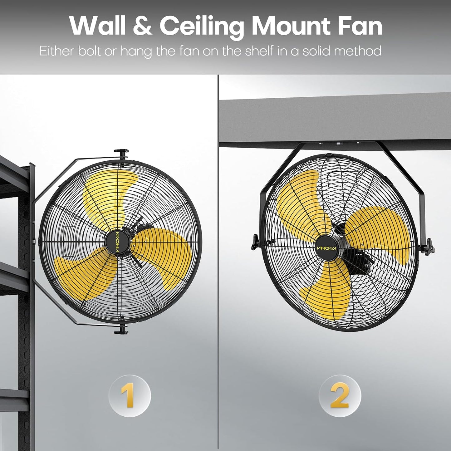 20 Inch Industrial Wall Mount Fan with 2 Pack, 5200 CFM Industrial Metal Wall Fans with Poweful Motor, 3 Speed, Heavy Duty Construction Indoor for Warehouse, Workshops, and Garage, UL Listed