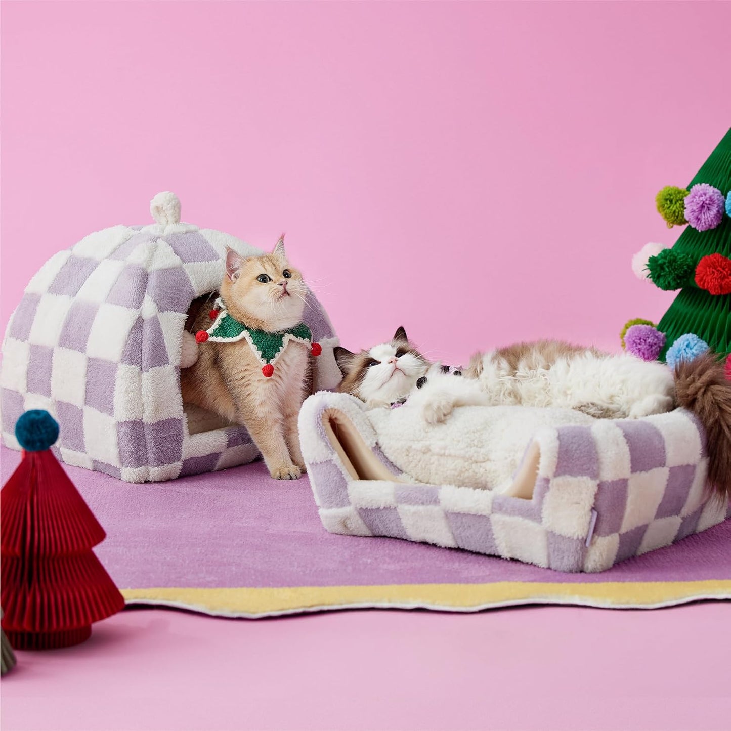 Lesure Cute Cat Beds for Indoor Cats - 2 in 1 Cat Cave Bed for Kittens and Small Pets with Removable Washable Cushioned Pillow, Cozy Kitten with Non-Slip Bottom, Purple, 16 inches