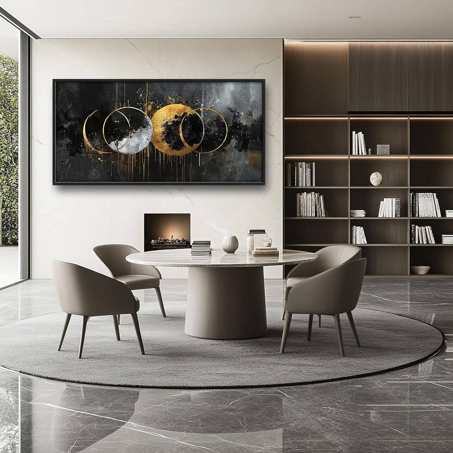 Quorin Abstract Sun Moon Large Wall Art Black and Gold Circle Pictures Sun and Moon Wall Decor Canvas Print Painting Artwork for Bathroom Living Room Bedroom 60L x 30W