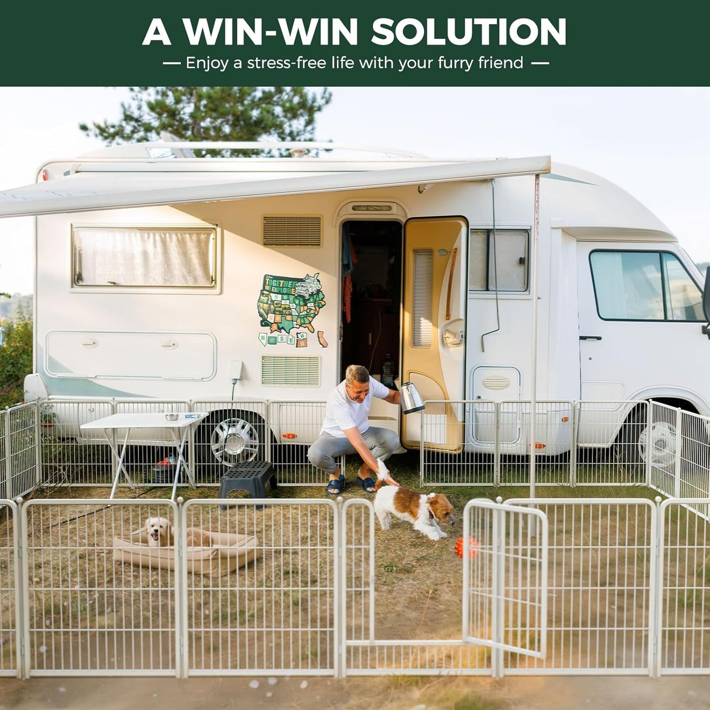 FXW Rollick Unleashed Dog Playpen for Indoor, Yard, RV Camping, 45 inch 48 Panels for Large Dogs, White│Patented