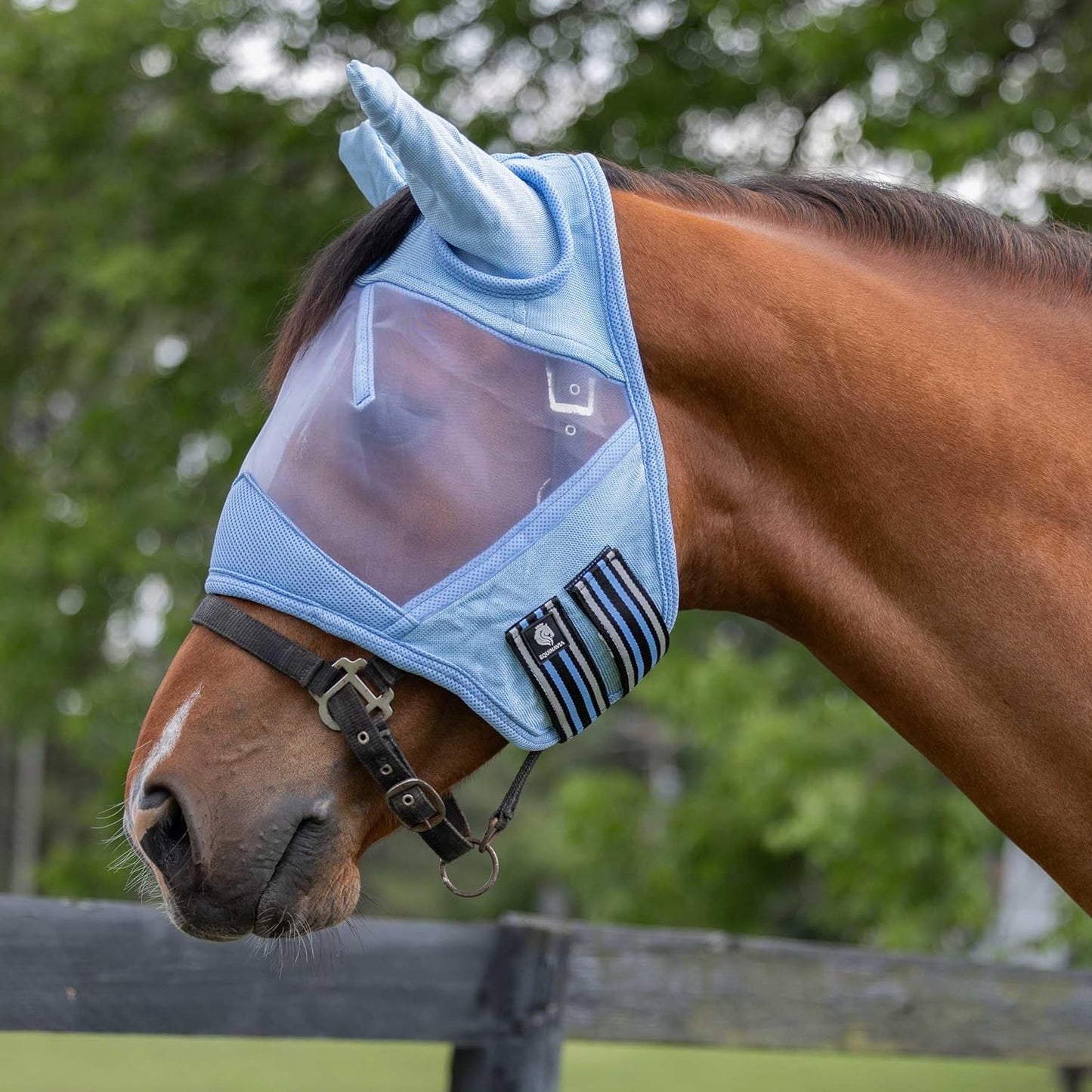 Equinavia Algard Soft Mesh Horse Fly Mask with Ear Protection and 45 UPF Rating | No Eye Irritation & UV Protection - Light Blue - Warmblood