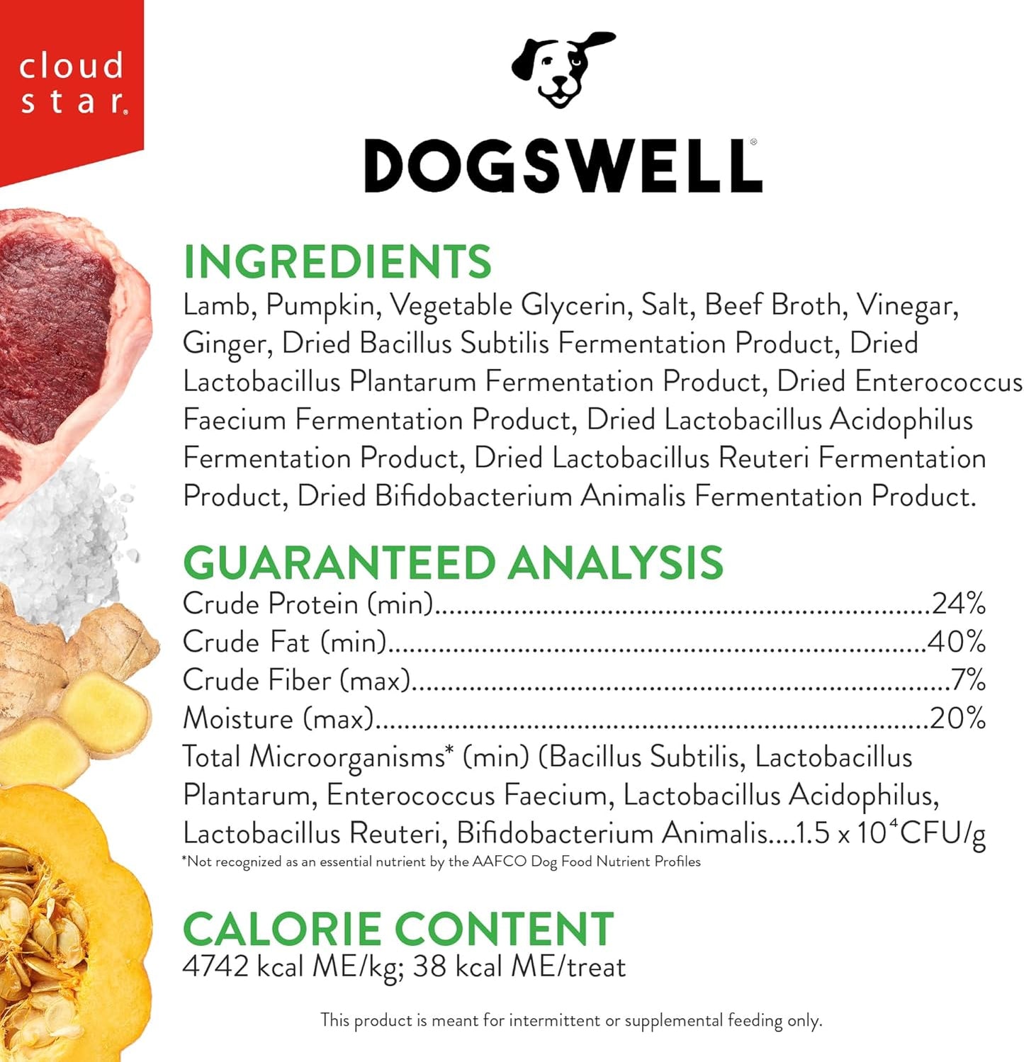 DOGSWELL Gut Health Mini Jerky Functional Dog Treats, Lamb 4 oz. Bag