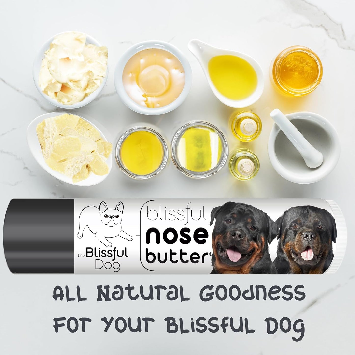 The Blissful Dog Rottweiler Nose Butter for Dry, Cracked Skin, Lick-Safe Dog Nose Balm with Moisturizing Shea Butter, Almond, Olive, and Essential Oils, Pet Supplies, Uncented, 0.15 oz.