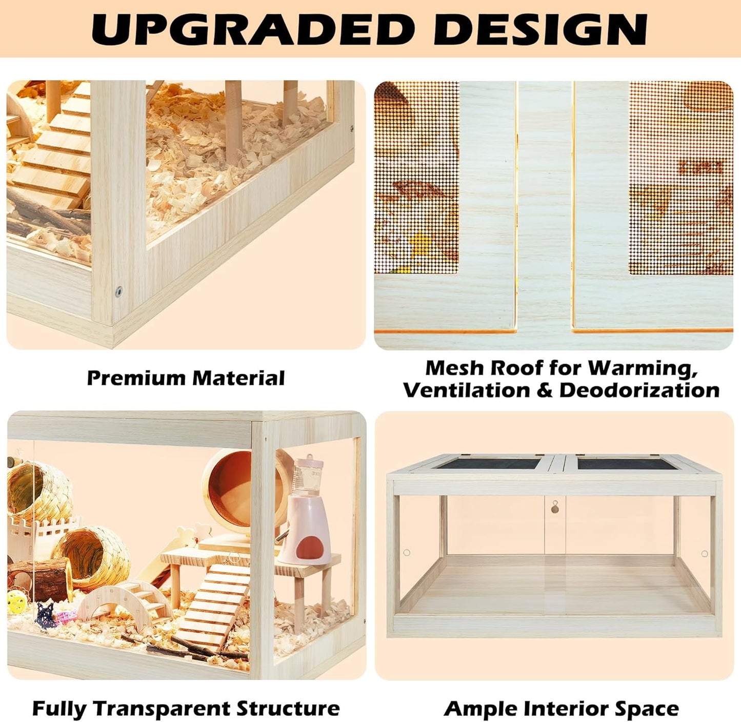 Prolee Hamster Cage Wooden, Mice and Rat Habitat, Hamster Cage with Openable Mesh Top, Clear Acrylic Solid Built with Lock Design, Oak 40"