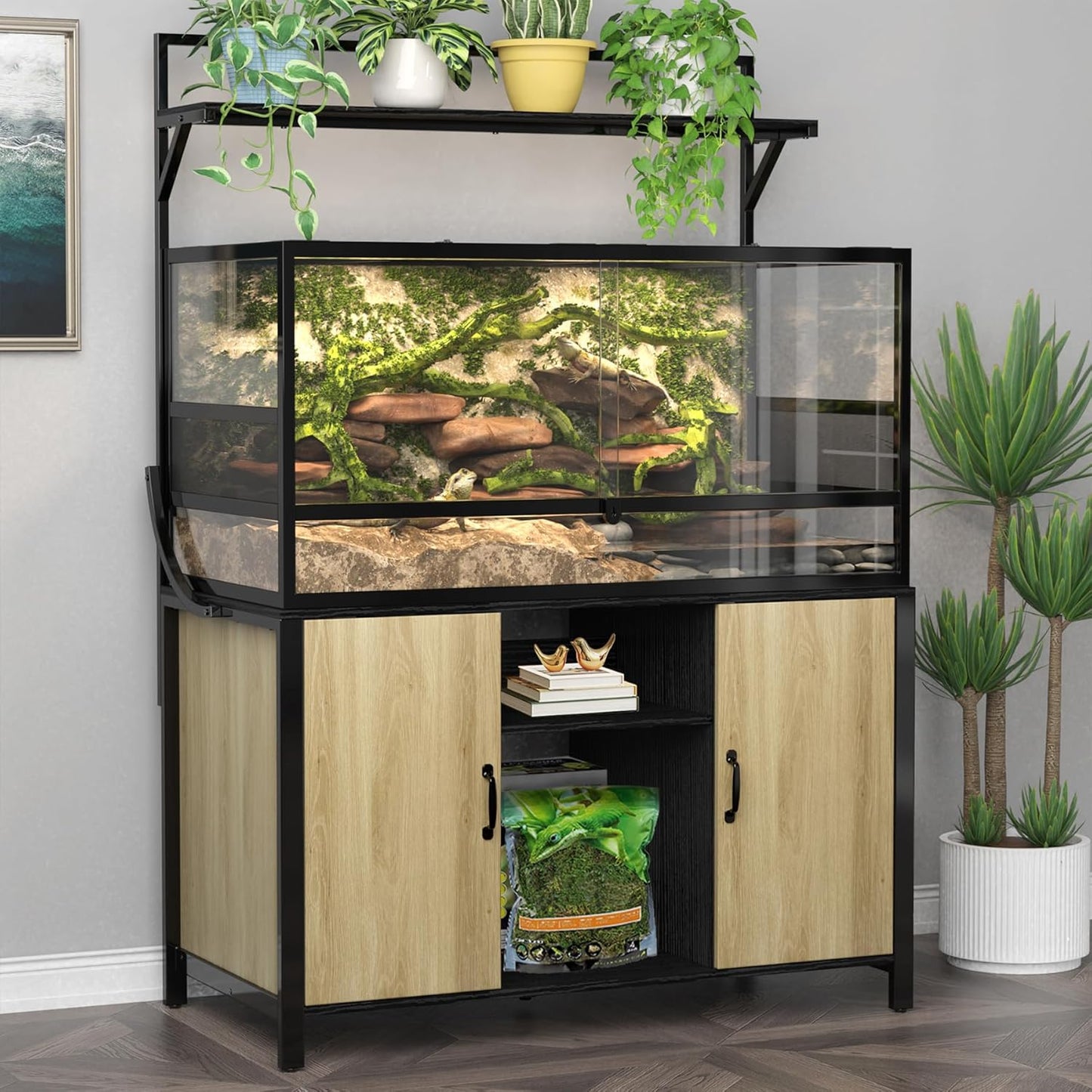 GDLF Reptile Tank Stand Terrarium Stand with Cabinet for Accessories Storage 48" X 24" Tabletop Fits up to 120 Gallon Bearded Dragon, Reptile Terrarium,Turtle Tank,Natural Wood Color