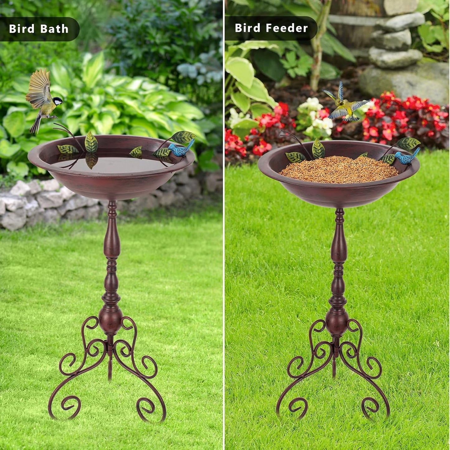 Pedestal Bird Bath for Outside, Metal Birdbath with 13" Dia Bowl, 17" H Bird Baths for Outdoor, Freestanding Bird Feeder for Garden Patio Yard Decor, Copper