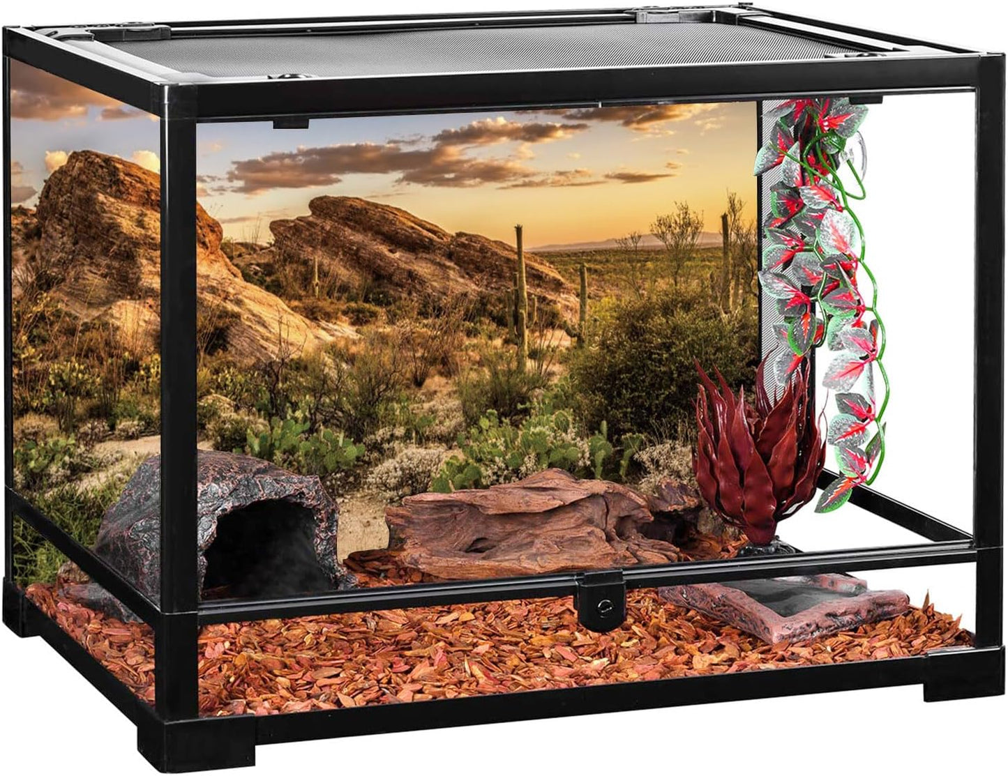 AWERT Reptile Habitat Background Blue Sky Oasis Cactus Sun and Desert Terrarium Background 72x16 inches Durable Polyester Background