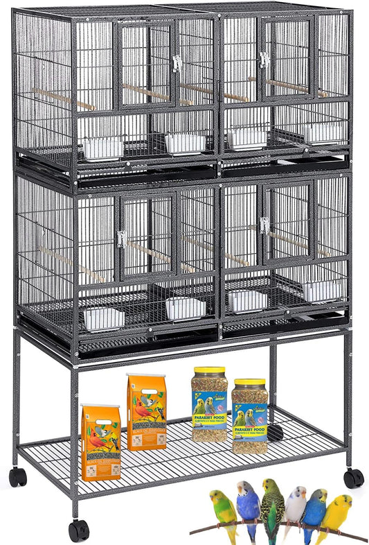 1/2/3-Combo Stacker Center Divided Breeder Breeding Bird Flight Double Rolling Cage Side Nesting Box Doors for Aviaries Canaries Cockatiels Lovebirds Finches Budgies Small Parrots