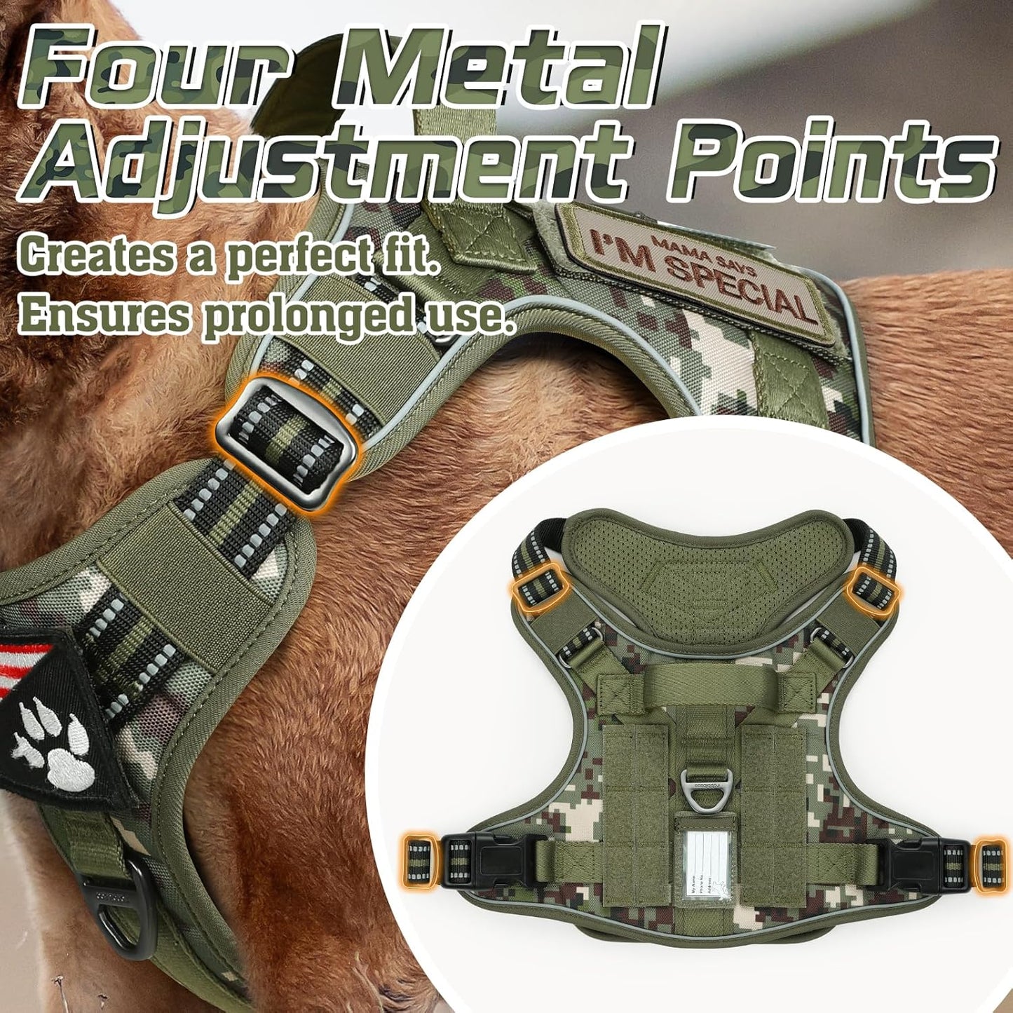rabbitgoo Tactical Dog Harness for Large Dogs, No Pull Military Service Vest with Handle & Molle, Easy Control for Training Walking, Adjustable Reflective Straps, Green camo, L