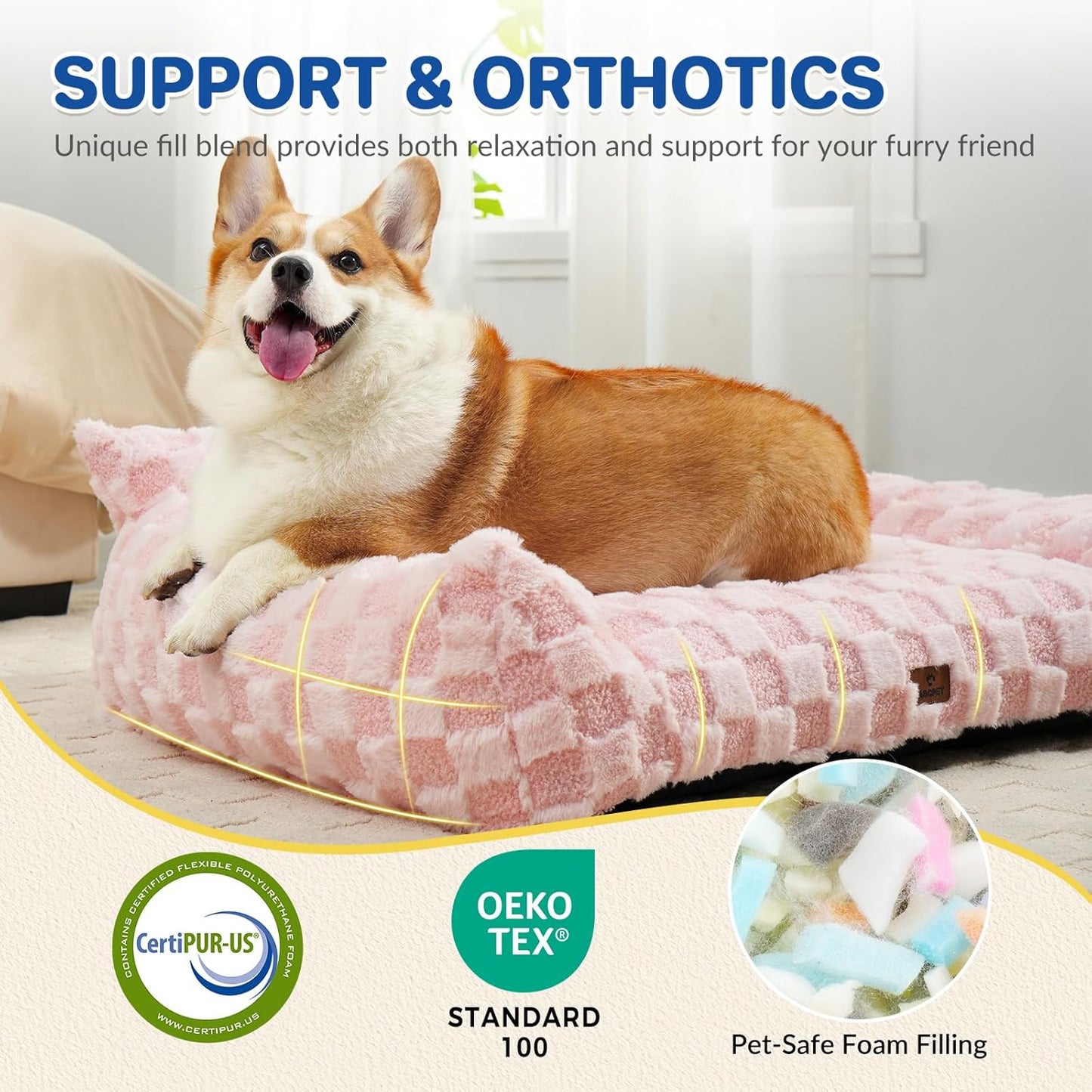 Cat Bed Cats Couch for Puppy and Kitten, Fluffy Pet Couch Small Dog Sofa Bed, Supportive Cat Sofa for Indoor Cats, Washable Cover & Non-Slip, 26 inch, Pink