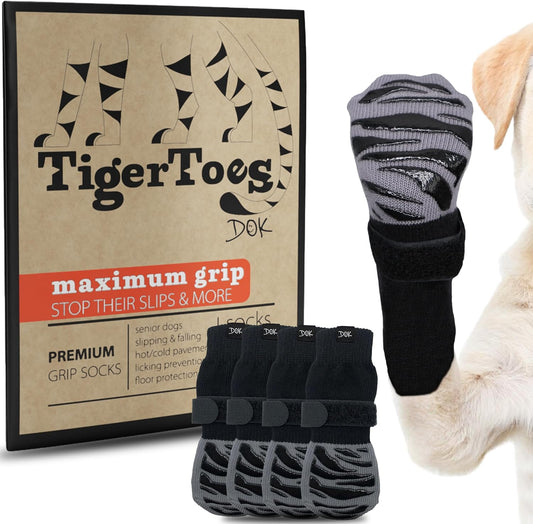 DOK TigerToes Premium Non-Slip Dog Socks for Hardwood Floors - Extra-Thick Grip That Works Even When Twisted - Prevents Licking, Slipping, and Great for Dog Paw Protection (XXL)