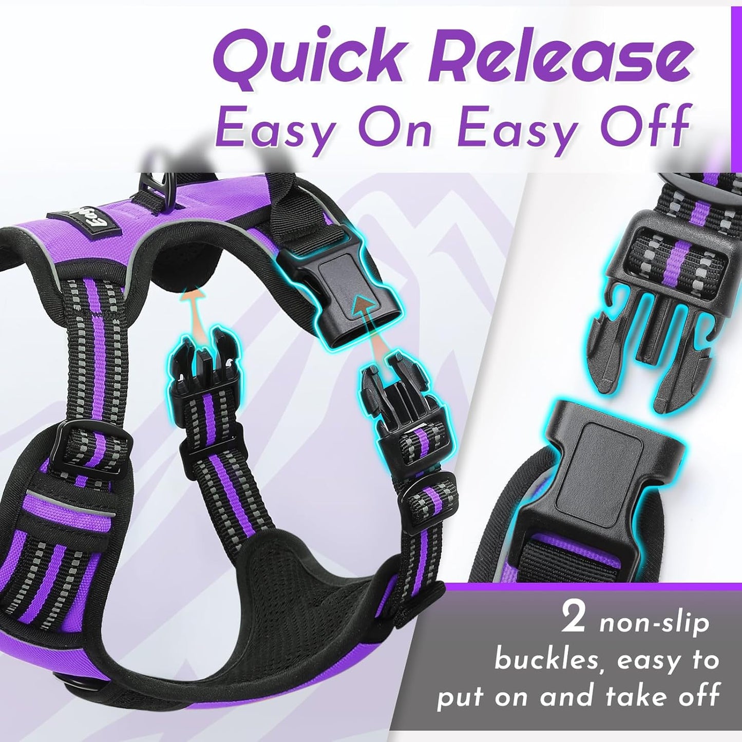 Eagloo Dog Harness for Large Dogs, No Pull Service Vest with Reflective Strips and Control Handle, Adjustable and Comfortable for Walking, No Choke Pet Harness with 2 Metal Rings, Purple, XL