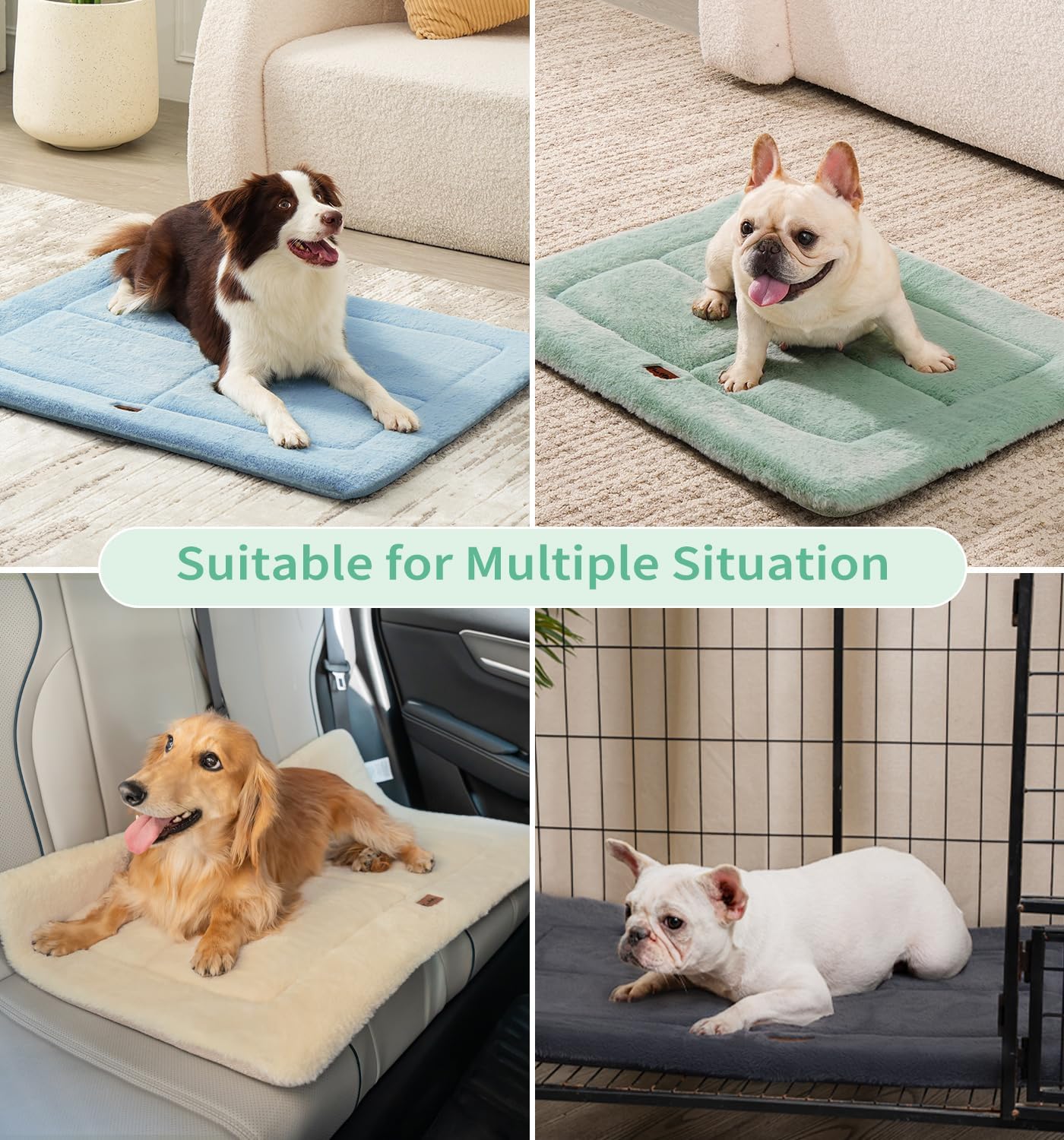 Made4Pets Dog Crate Pad Bed for Large Dogs, Washable & Reversible, Anti-Slip Kennel Mat for Cozy Sleeping, Soft Fluffy Dog Bed for Indoor & Outdoor Use, 36"x27", Green