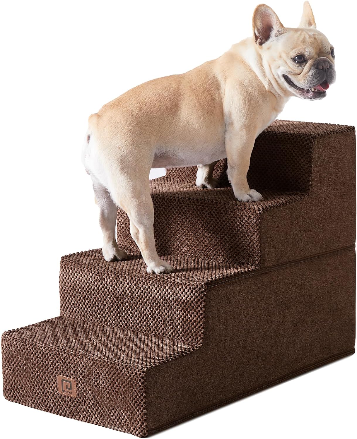 EHEYCIGA Dog Stairs for Bed 18" H, 4-Step Dog Steps for High Bed, Pet Steps for Small Dogs and Cats, Non-Slip Balanced Pet Indoor Ramp, Brown