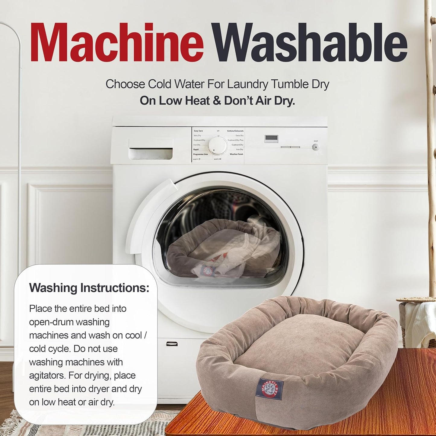 Majestic Pet 52 Inch Micro Velvet Calming Dog Bed Washable 52x35x11 (inch) – Cozy Soft Round Donut Dog Bed with Spine for Head Support -Pet Bed X- Large - Pearl (2025)