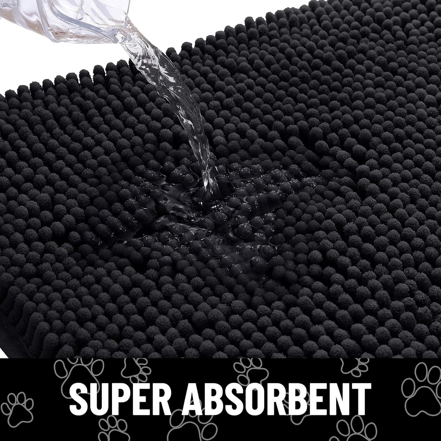 Smiry Dog Door Mat for Muddy Paws, Absorbent Dirt Trapper Non Slip Quick Dry Washable Chenille Mat for Mud Dogs, Entry Rug for Indoor and Outdoor (59x24 Inches, Black)