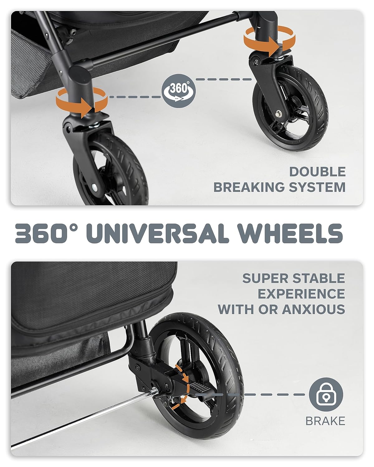 Medium Dog Stroller for Large Dogs, pet Stroller for Medium Dogs Up to 66lbs, All-Terrain with Adjustable Handle & Canopy, Sun Shades, Storage Organizer, Waterproof Oxford Fiber