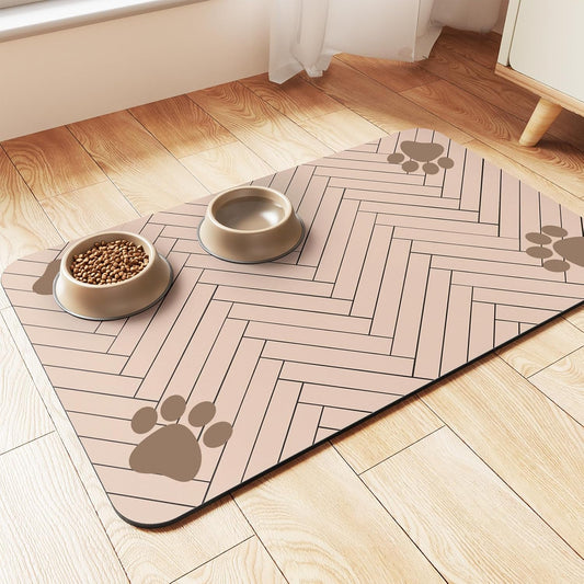 Pet Feeding Mat-Absorbent Pet Placemat for Food and Water Bowl, with Waterproof Rubber Backing, Quick Dry Water Dispenser Mat for Dog and Cat (16"x24", Beige)