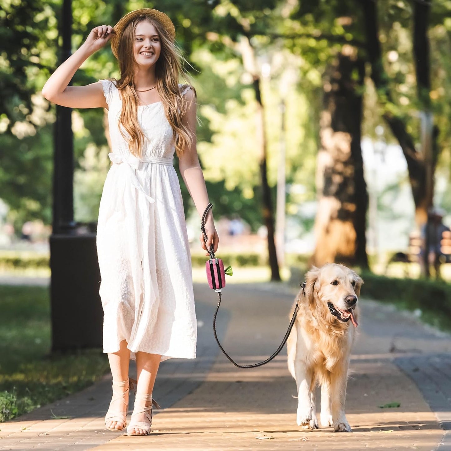 Dog Poop Bag Holder for Leashes - Dog Poop Bag Dispenser and Treat Holder with 2 Waterproof Pouches for Pet Waste Bags and Walking Accessories + 1 Free Roll - Leashrr 2.0 (Blue)