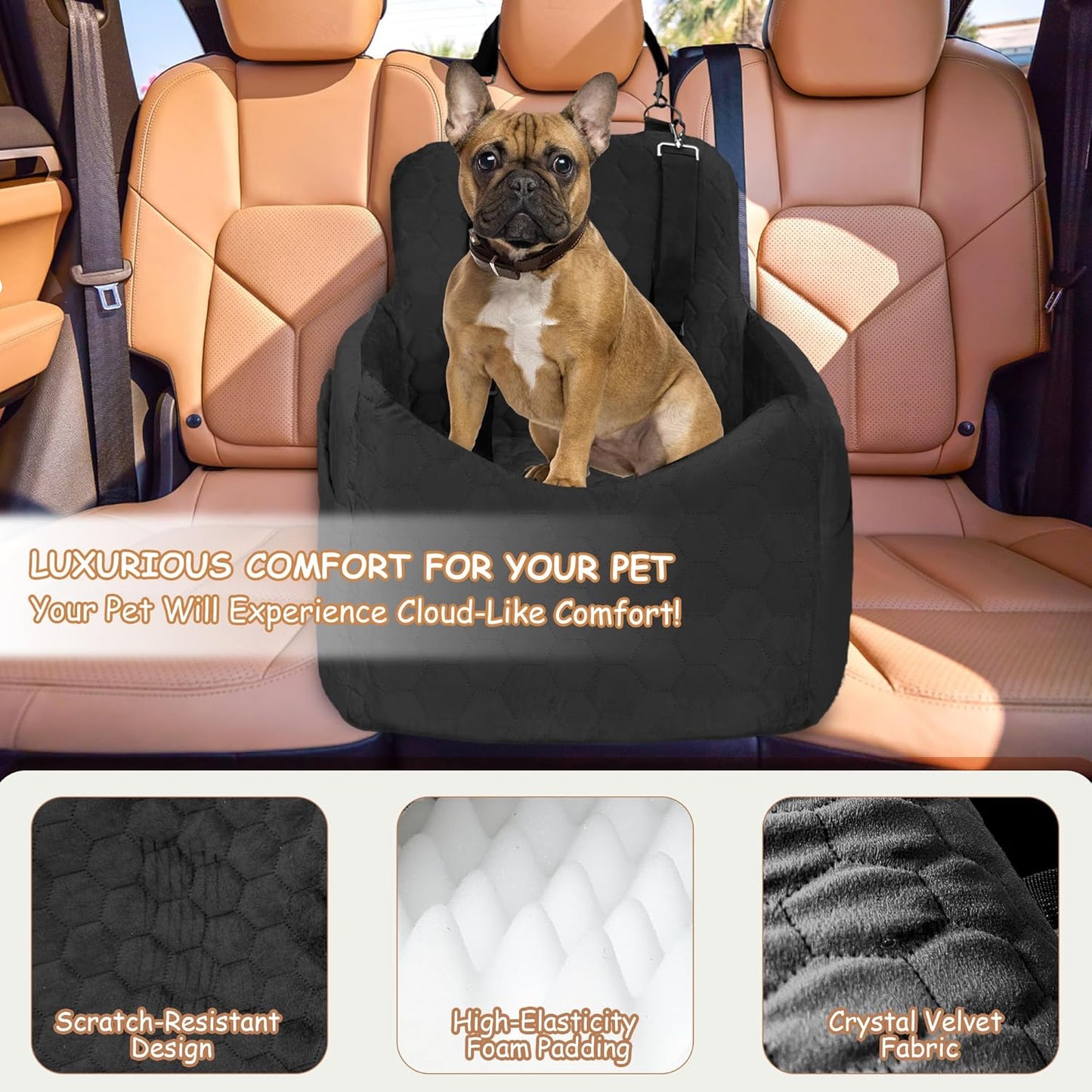 Dog Car Seat for Small/Medium Dogs - Dog Booster Seat with Safety Straps & Non-Slip Base, Travel Pet Car Seat with Storage Pockets, Washable & Removable, Suitable for Dogs Under 35 lbs (Black)