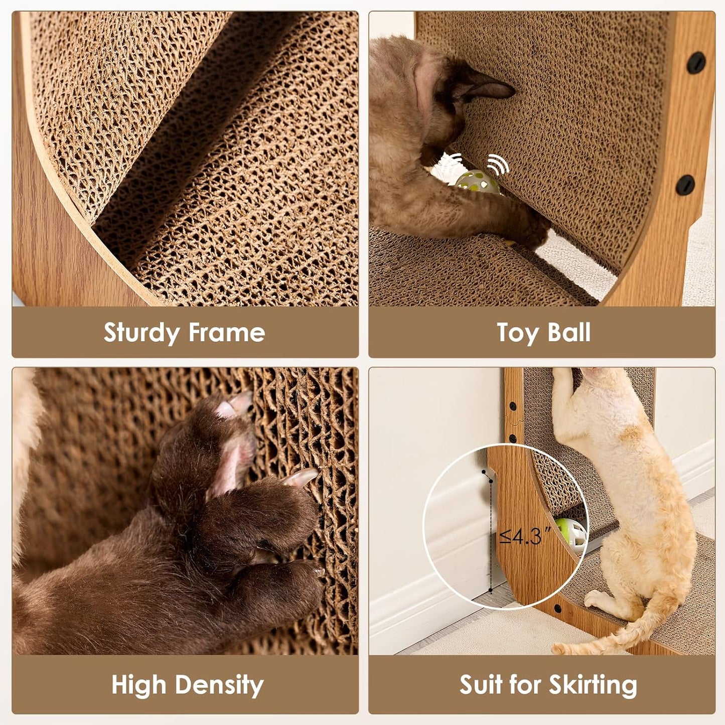 EHEYCIGA Cardboard Cat Scratcher for Indoor Cats, 32 Inch L Shaped Vertical Cat Scratching Board with Ball Cat Toy, Extra Large Cat Scratcher Pad, Brown