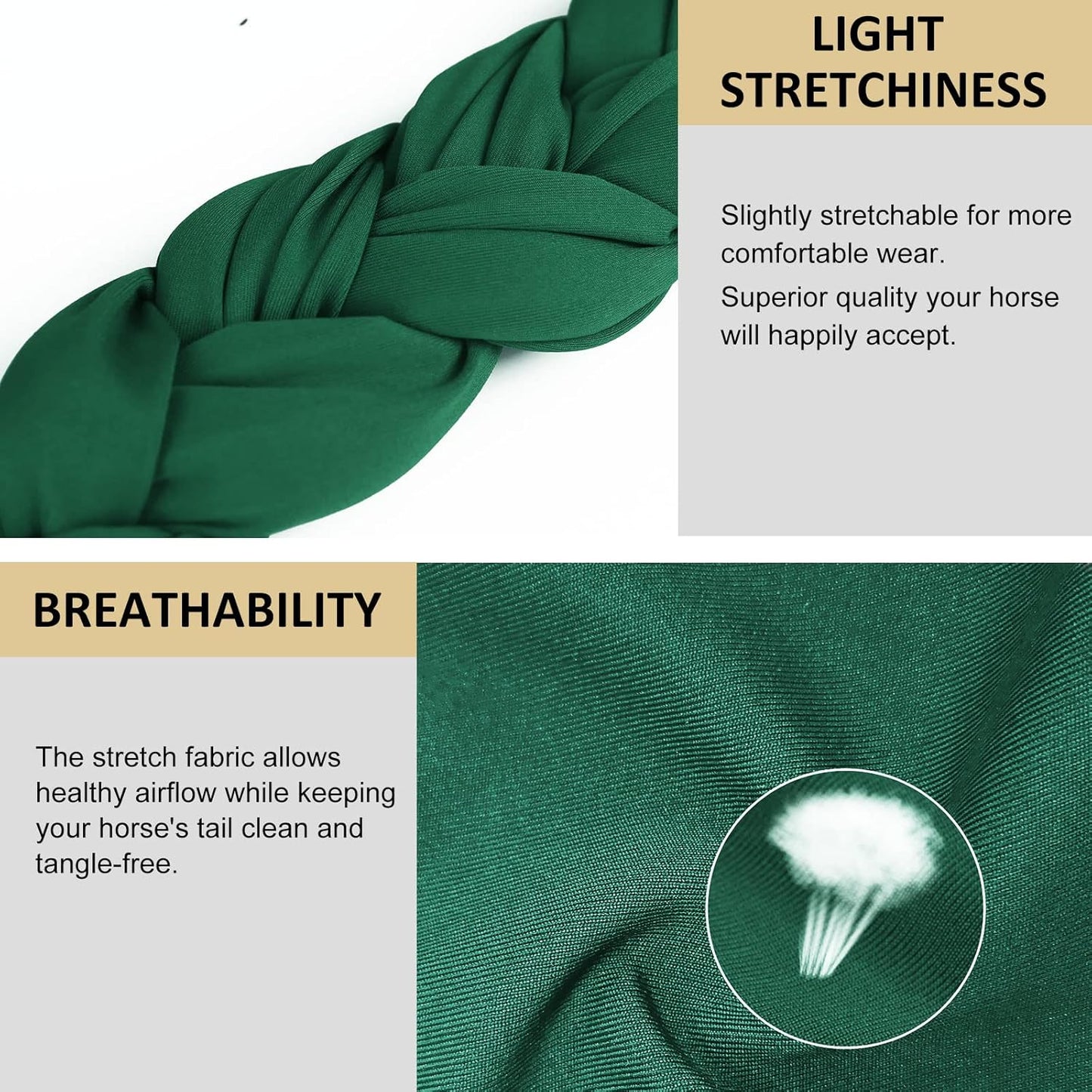 Harrison Howard 3 Tube Stretchy Fabrics Adjustable Closure Lightweight Horse Tail Bag for Horses Braid-in Tail Bag