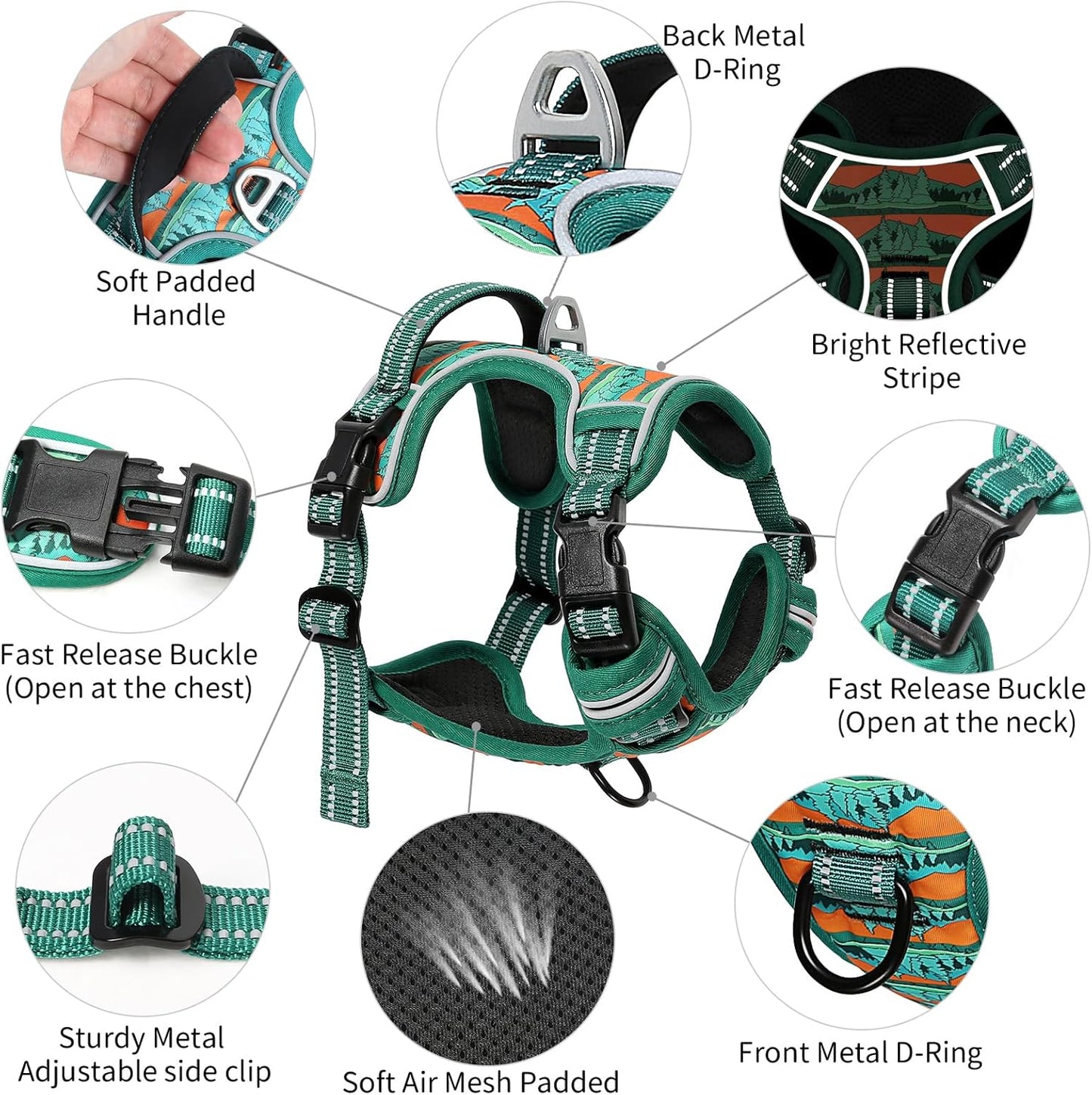 Timos No Pull Dog Harness,No Choke Front Clip Dog Reflective Harness,Adjustable Soft Padded Pet Vest with Easy Control Handle for Large Dogs,Wilderness,L