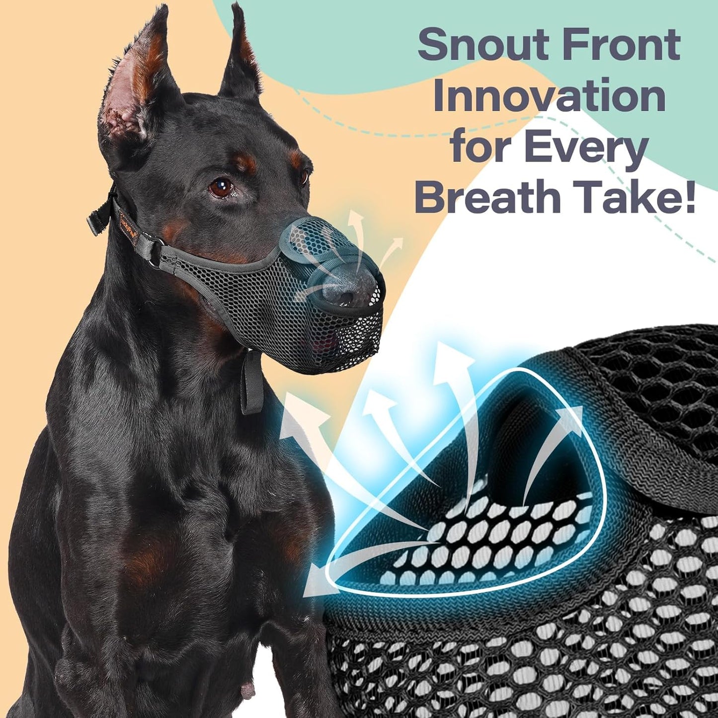 LUCKYPAW Dog Muzzle for Large Medium Small Dogs, Patented Mesh Muzzle to Prevent Biting Chewing Eating, Soft Mouth Guard with Front Opening Design for Drinking Panting (Black, XXL)
