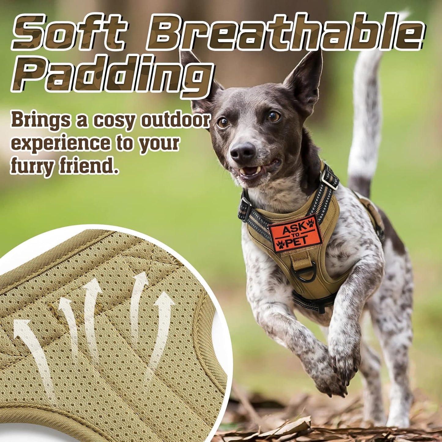 rabbitgoo Tactical Dog Harness Medium Sized Dog, No Pull Military Service Vest with Handle & Molle, Easy Control for Training Walking, Adjustable Reflective Straps, Brown, M