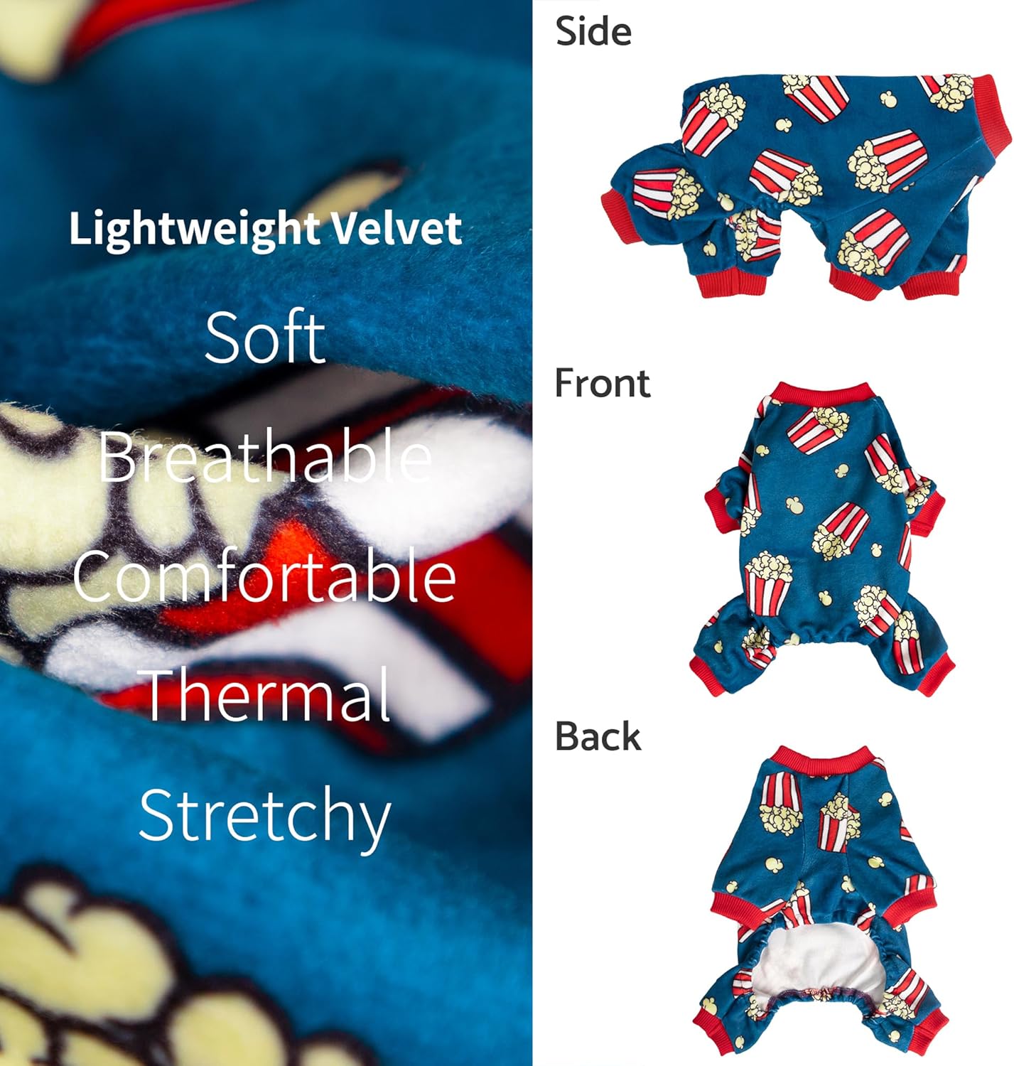 Fitwarm Popcorn Dog Pajamas, Funny Dog Clothes for Small Dogs Boy Girl, Fleece Pet Onesie with Feet, Blue, Red, White, Yellow, XS
