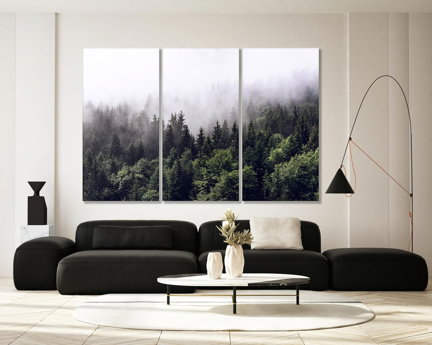 Nature Wall Art Prints - Ocean Forest Mountain Lake Canvas Landscapes - Small to Extra Large Living Room Bedroom Kitchen Bathroom Décor (Foggy Pine Forest, 39L" x 59W" - 3 Panels)