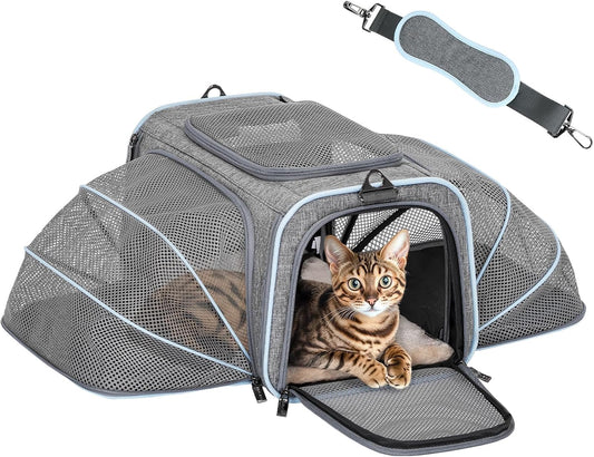 Petsfit Expandable Small Cat Carriers Dog Carrier, Airline Approved Soft-Sided Portable Washable Pet Travel Carrier with Two Extension Up to 9LB
