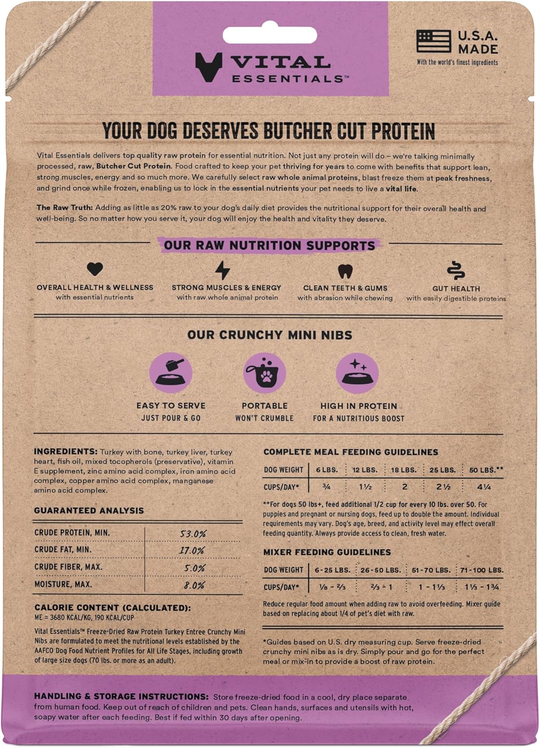 Vital Essentials Freeze-Dried Raw Turkey Meal or Mixer Dog Food Crunchy Mini Nibs, 5.5 oz