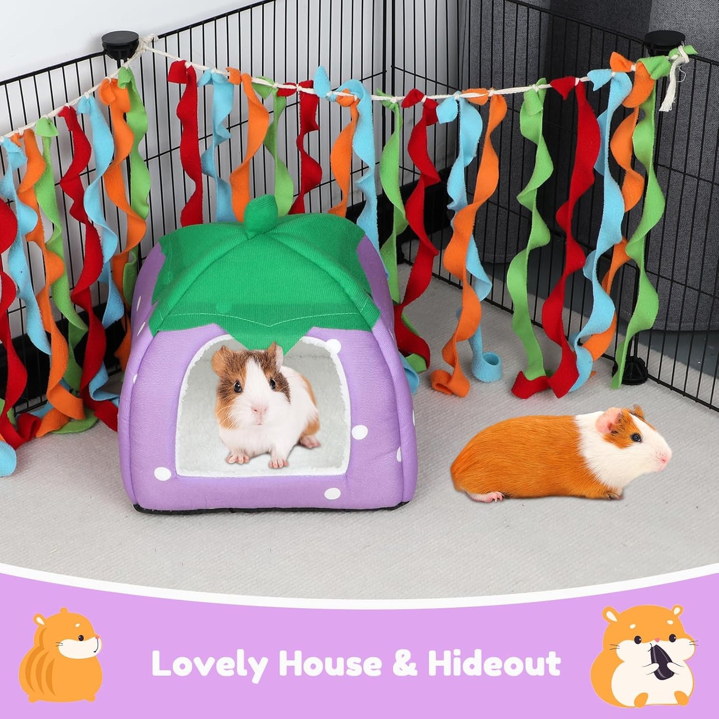 BWOGUE Guinea Pig House Bed Cozy Hamster Cave Large Hideout for Dwarf Rabbits Hedgehog Bearded Dragon Winter Nest Hamster Cage Accessories