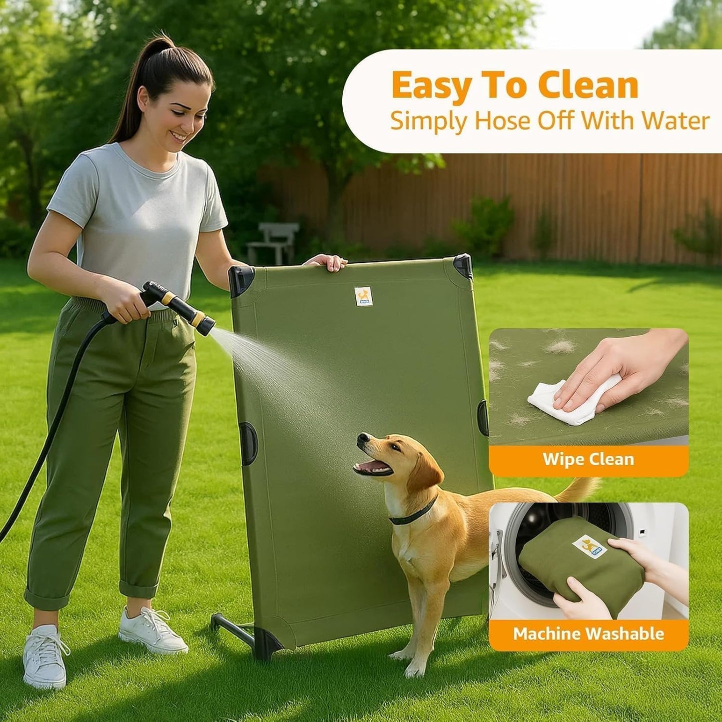 Sytopia Canvas Elevated Dog Bed, Durable Chew Proof Outdoor Raised Pet Cot for Large Dogs, Waterproof, Breathable, Portable, Washable, Easy Assembly, Sturdy Frame for Camping & Travel, Green