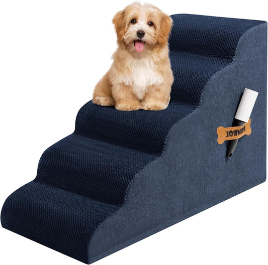 Dog Stairs, Romrol Dog Steps Ramp for High Bed and Couch, Dogs Ramp with Durable Non-Slip Waterproof Fabric Cover, Pet Stairs for Small Dogs and Cats or Pets Joints, 4-TiersNay