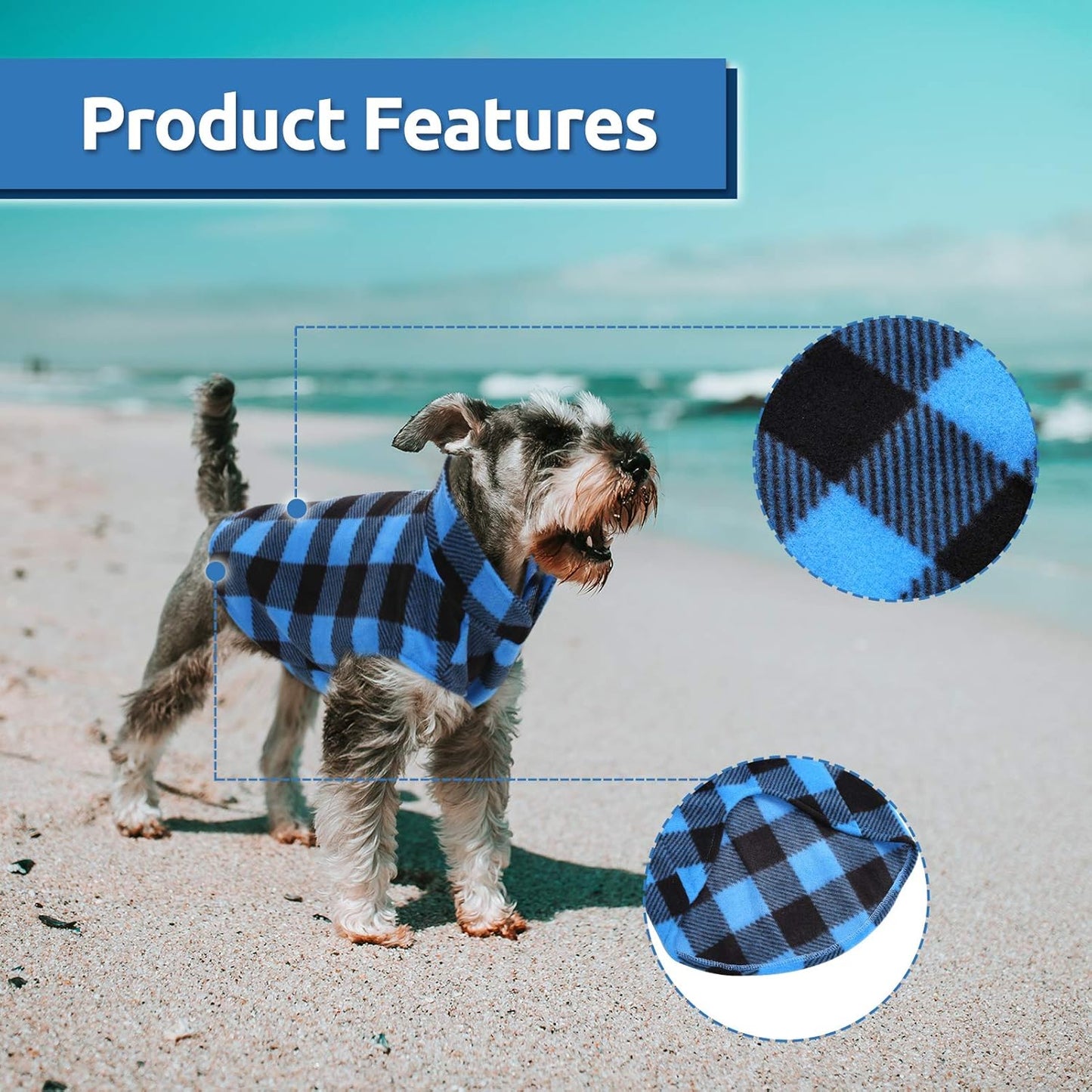 ASENKU Dog Plaid Shirt, Dog Sweater Plaid Reversible Doggie Vest Pets Clothes Pet Apparel for Small Medium Large Dogs, Blue, XS