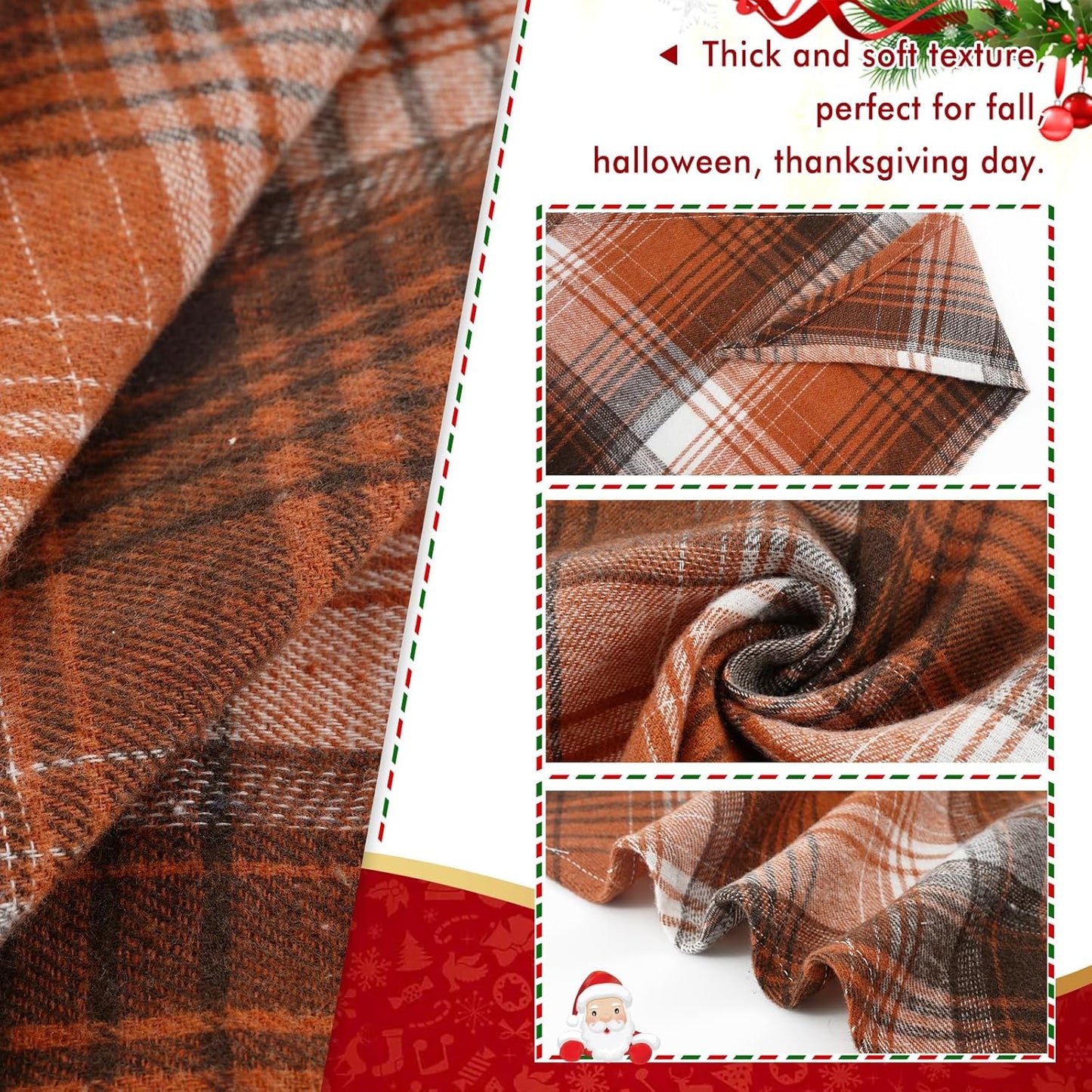 E-Clover Brown Plaid Dog Bandana & Matching Scrunchie-Fall Dog Bandana Triangle Plaid Pet Scarf Bib for Small Dogs Puppy Girl Boy Owner Gift