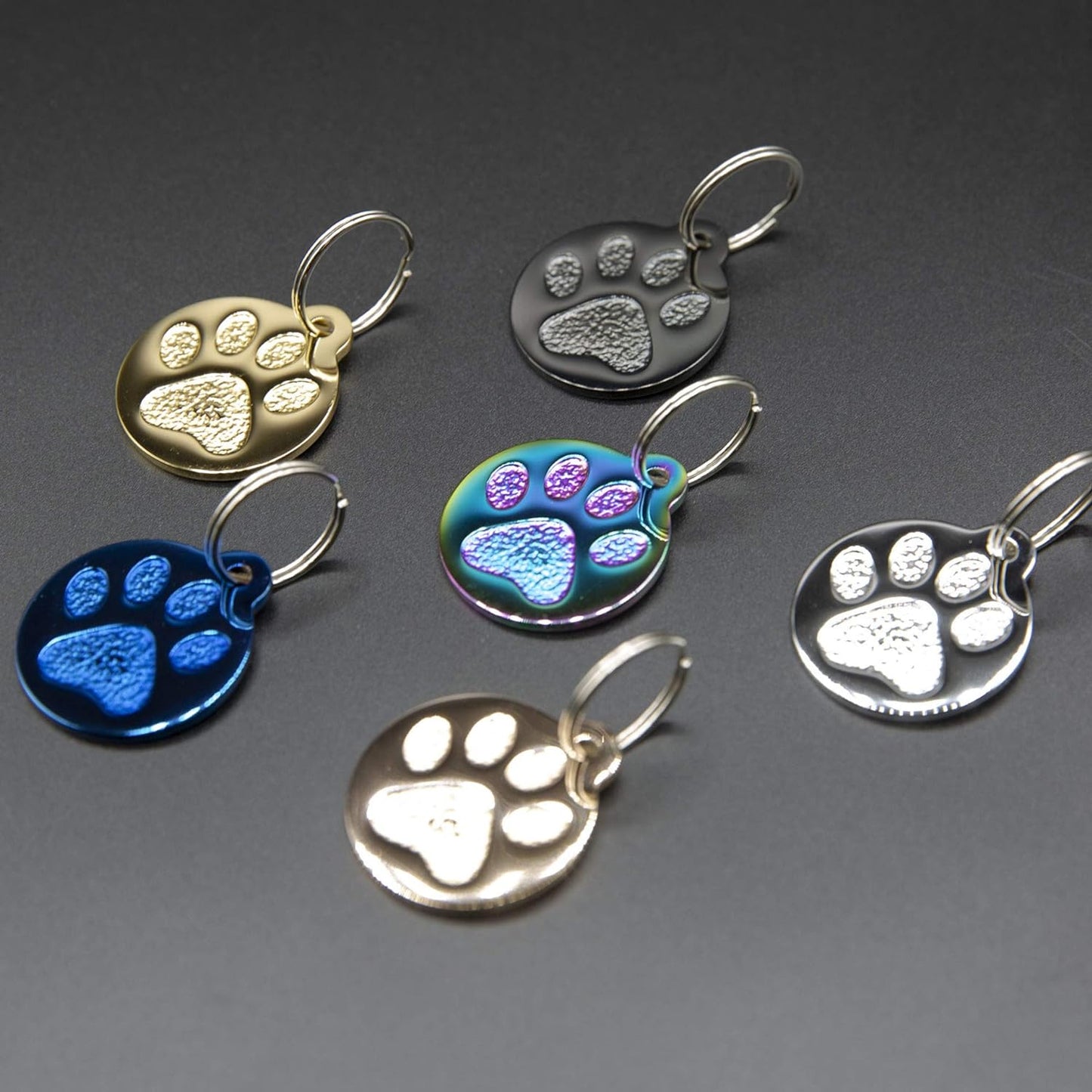 Engraved Pet Tag for Dogs and Cats - Personalized Front & Back up to 4 Lines of Text Custom Engraved ID, Round Paw Print Solid Plating Stainless Steel Nebula Small