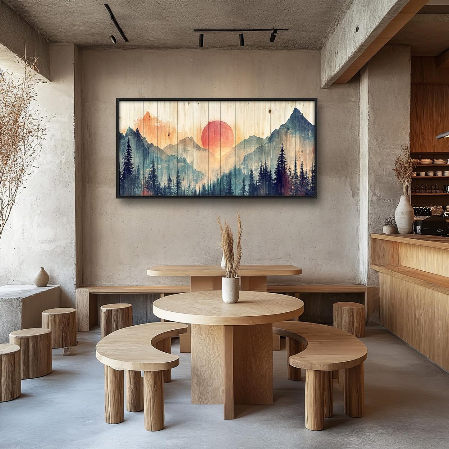 Framed Large Cabin Mountain Wall Art for Living Room, Oversized Rustic Forest Wall Decor, Rustic Nature Landscape Canvas Painting Sunset Pictures Home Decoration for Bedroom Office 60"x30"