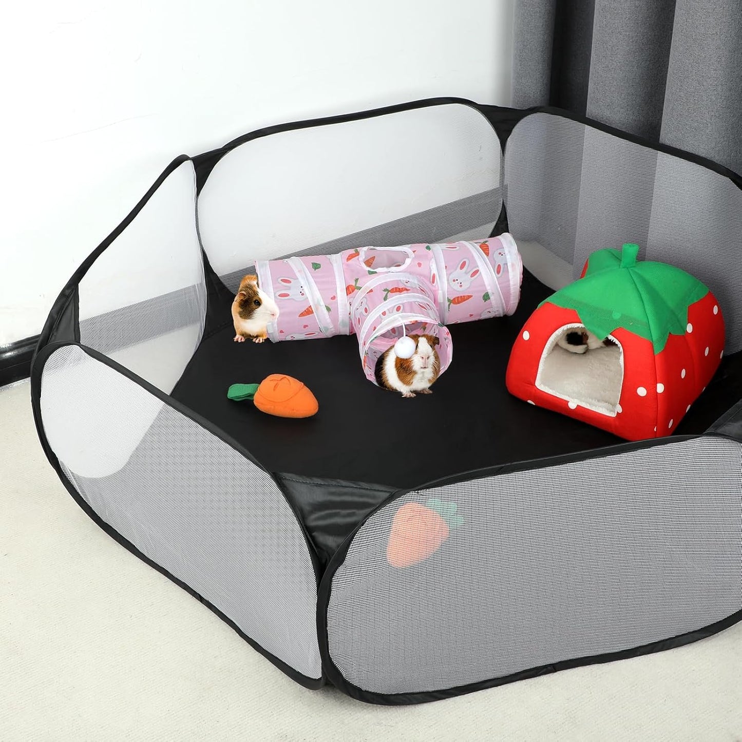 Rypet Guinea Pig Tunnel 3 Way Collapsible Small Pet Tunnels and Tubes with Interactive Ball for Baby Rabbit Ferret Hamster Chinchilla Hedgehog Hiding and Resting-Pink