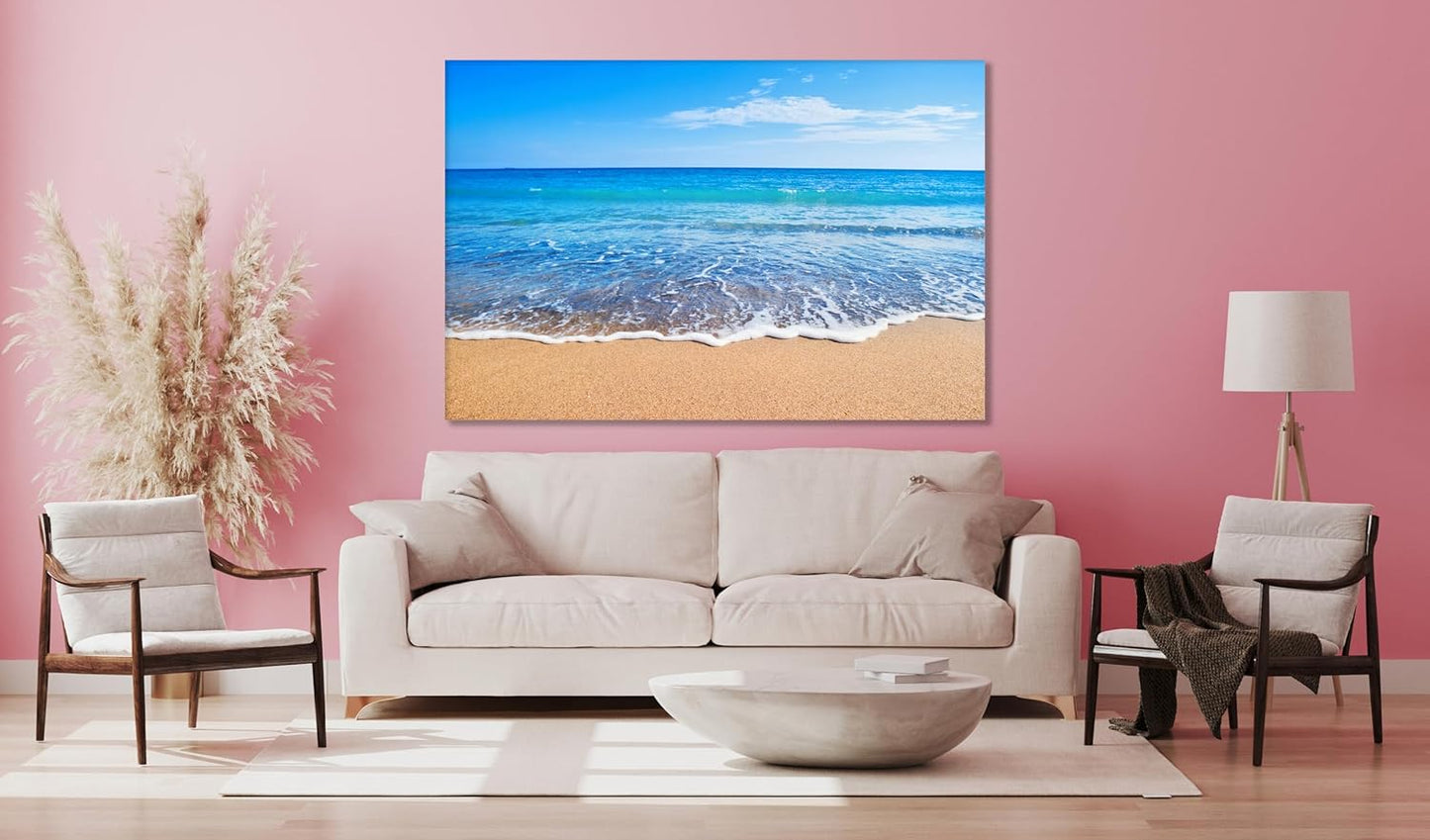 Nature Wall Art Prints - Ocean Forest Mountain Lake Canvas Landscapes - Small to Extra Large Living Room Bedroom Kitchen Bathroom Décor (Sandy Ocean Beach, 24L" x 36W")