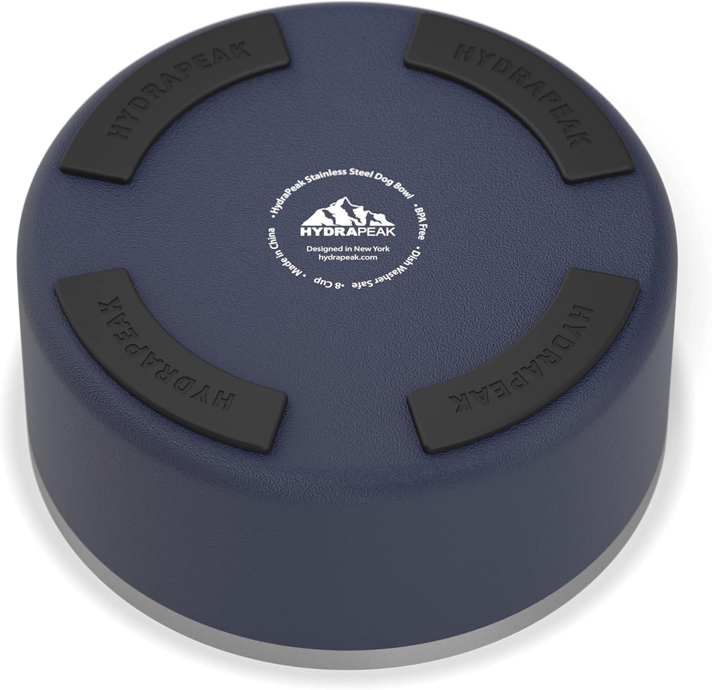 Hydrapeak Dog Bowl; Non Slip Stainless Steel; Water and Food Dish; Large Sized and Small Dogs; 32oz 64oz; Multiple Sizes | 8 Cup | Navy