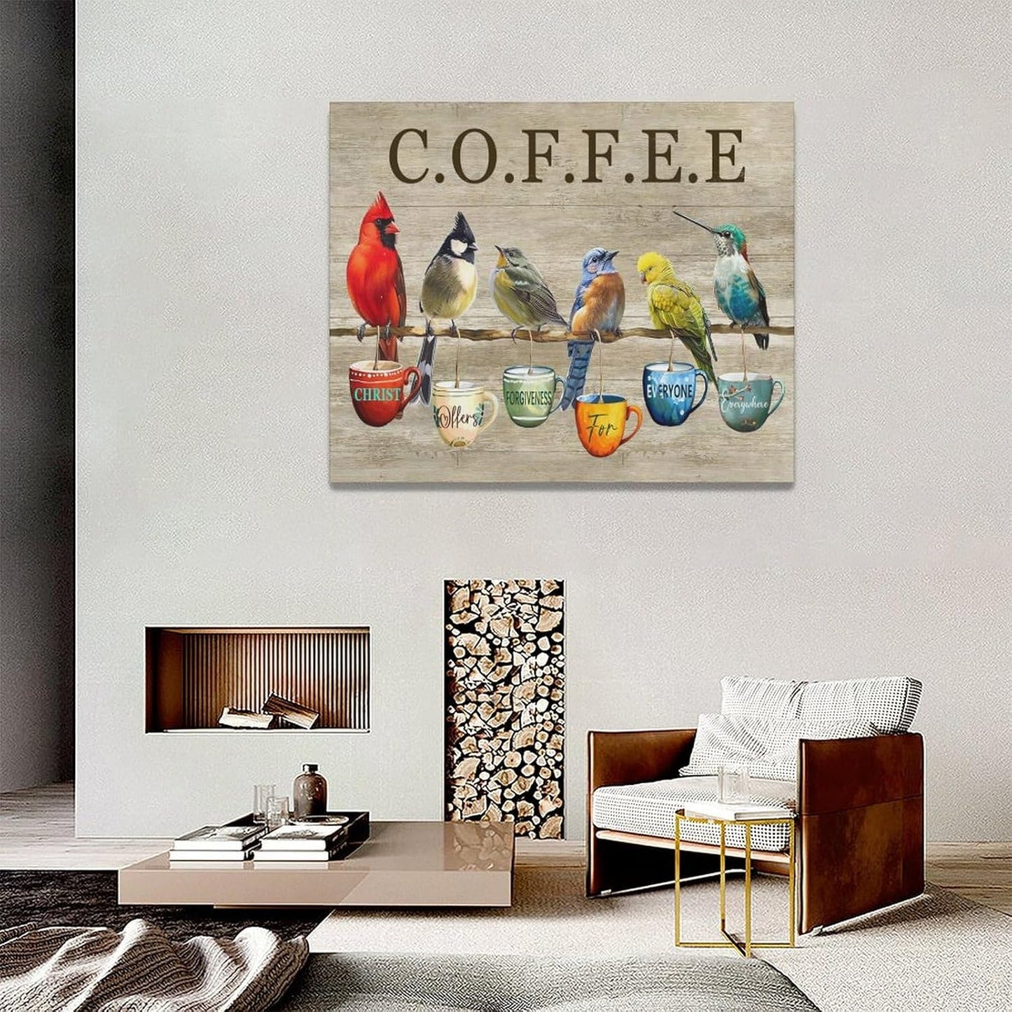 Rustic Bird Coffee Wall Art Kitchen Christ Coffee Pictures Wall Decor Farmhouse Cardinal Hummingbird Canvas Print Painting Artwork for Coffee Bar Living Room Bedroom 16"x20"