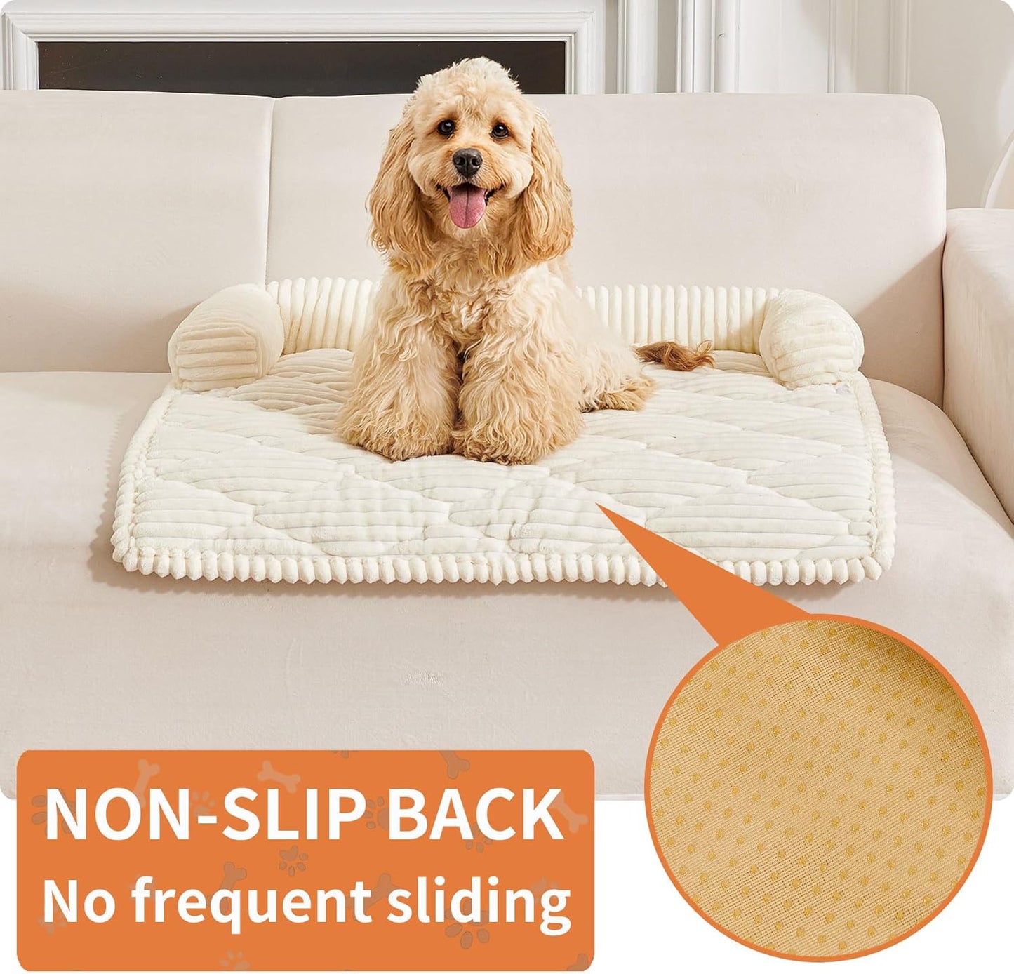 HAOMAIJIA Dog Couch Bed for Medium Dogs, Non Slip Pet Couch Covers for Sofa Thick Soft Washable Dog Couch Cover Protector All Seasons Universal Dogs and Cats Bed Mat (Off White, Medium)
