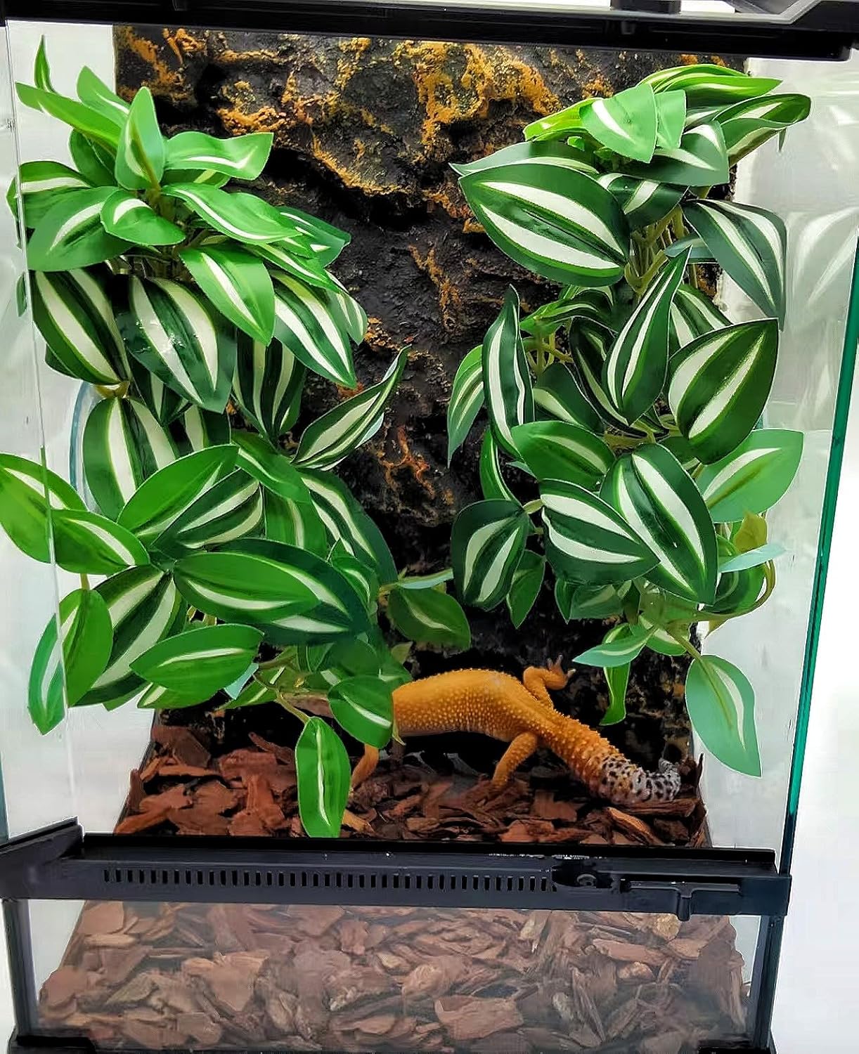 Reptile Plants for Terrarium Decor, Amphibian Habitat Decor, Snake Tank Accessories, Artificial Hanging Plants with Suction Cup-2 Packs (Zebrina Green)